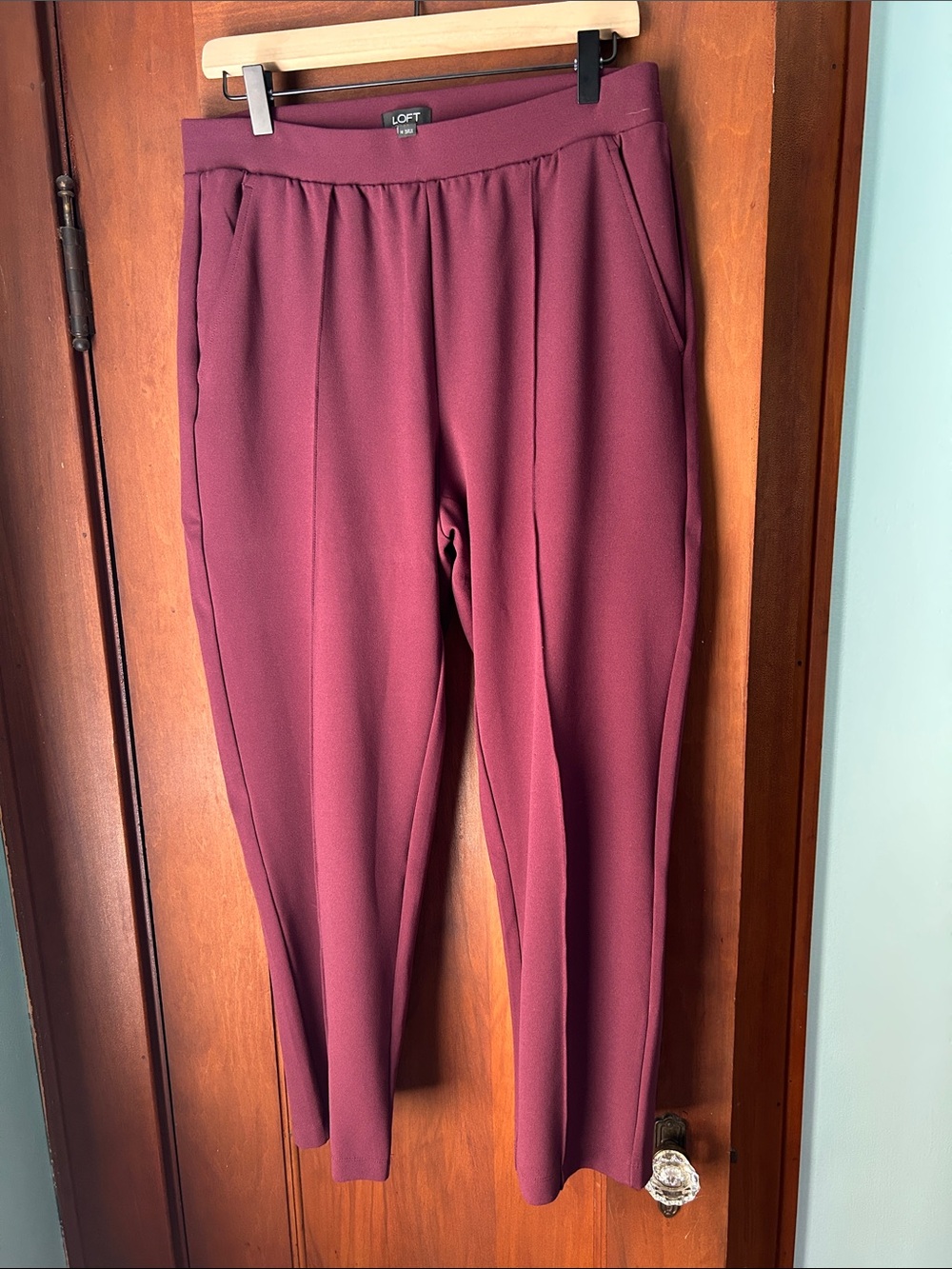 LOFT Wine Straight Leg Pull-On Pants - Picture 1 of 3